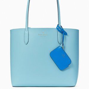 New Kate Spade Ava Reversible Tote with Pouch Double Faced Leather Fountain Blue